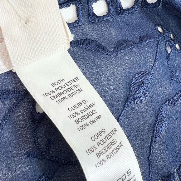 Chico's Cardigan Sweater Women Large Eyelet Embroidered Sheer Long New Navy - Picture 6 of 12